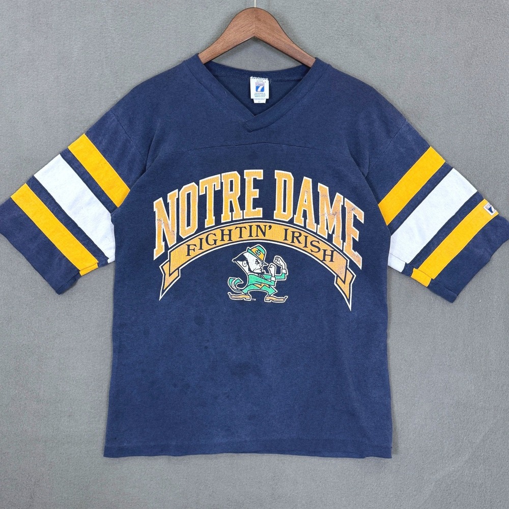 Vintage Notre Dame Shirt Men M Blue Fighting Irish Logo 7 USA Striped Jersey